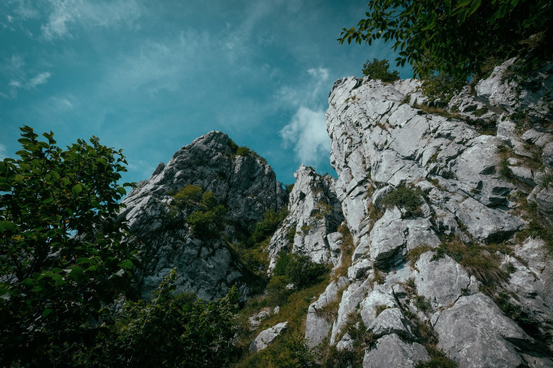 蠕虫式悬崖景观摄影|低角度拍摄,天空,山,岩层,岩石,户外,探险,攀登,旅行,日光,树木,环境,自然,远足,风景,高处-海量高质量免版权图片素材-设计师素材-摄影图片-mitapix-美塔图像