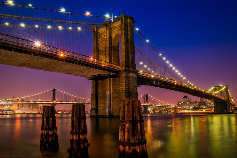 纽约布鲁克林大桥,在夜间Brooklyn Bridge, New York during Nighttime|体系结构,吊桥,城市,布鲁克林大桥,晚上,桥,水,灯,纽约-海量高质量免版权图片素材-设计师素材-摄影图片-mitapix-美塔图像