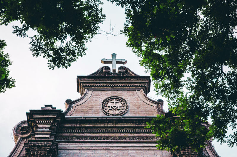 大教堂被树木包围Cathedral Surrounded by Trees|交叉,低角度拍摄,低角度摄影,体系结构,具有里程碑意义的,在户外,墙,外,天空,建筑,日光,景观,树,白天,纪念碑,著名的,著名的地标-海量高质量免版权图片素材-设计师素材-摄影图片-mitapix-美塔图像