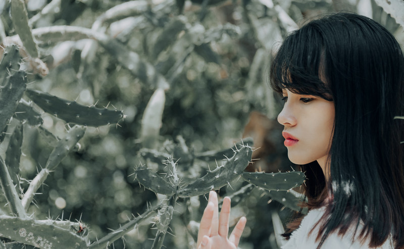 仙人掌女掌门特写|人,仙人掌植物,嘴唇,头发,女人,女孩,女性,姿势,年轻,户外,摄影,时尚,模糊的背景,漂亮,特写,白天,穿着,美丽的,脸,迷人的-海量高质量免版权图片素材-设计师素材-摄影图片-mitapix-美塔图像