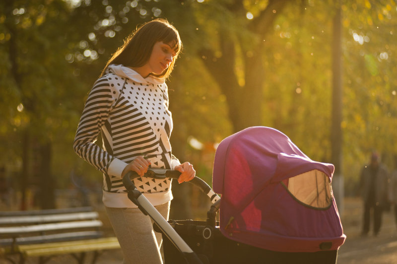 女人拿着粉红色和黑色的推车Woman Holding Pink And Black Stroller|公园,在户外,女人,女孩,妈妈,婴儿推车,孩子,巡回演出的演员,母亲,爱,父,穿-海量高质量免版权图片素材-设计师素材-摄影图片-mitapix-美塔图像