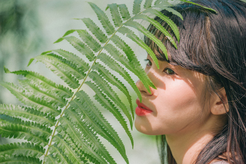 绿蕨类植物|叶子的,女人的,女孩的,姿势的,年轻的,有异国情调的,植物的,美丽的,脸蛋的,蕨类的,雌性的-海量高质量免版权图片素材-设计师素材-摄影图片-mitapix-美塔图像